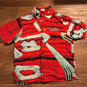 PacSun Red and White Casual Button Down Shirt with Artistic Flair